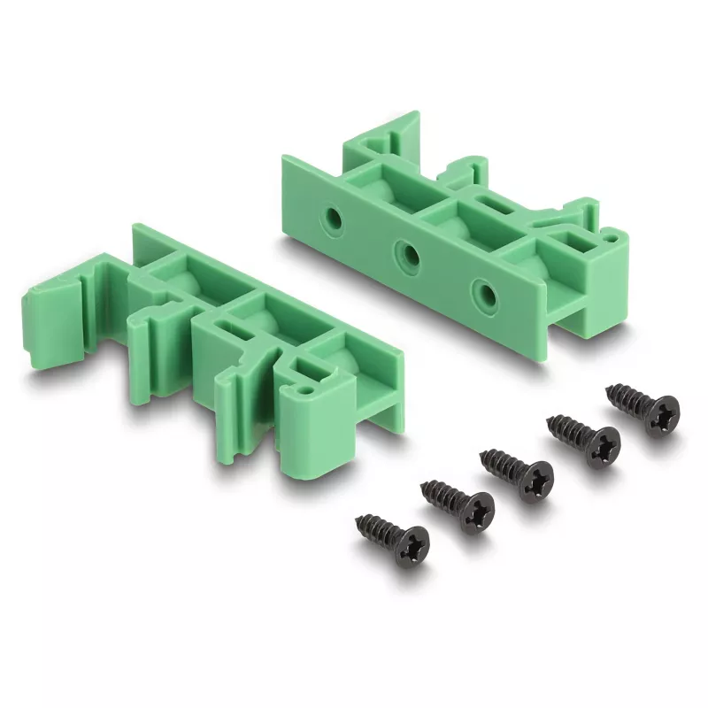 Delock RJ45 2 x moteriški lizdai į 2 x gnybtų bloką su mygtuku DIN bėgiui, kampuotas (66995)