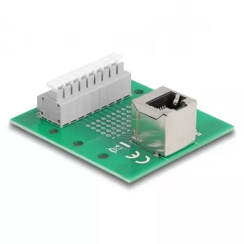 Delock RJ45 lizdas į gnybtų bloką su mygtuku DIN bėgiui, kampuotas (66993)