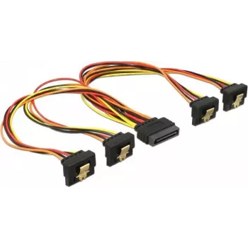 DeLOCK SATA maitinimo skirstytuvas - 15 kontaktų kištukas tiesus į 15 kontaktų lizdą kampu, 15cm, 3.3/5/12V, fiksatoriais, juoda/geltona/raudona/oranžinė 60167