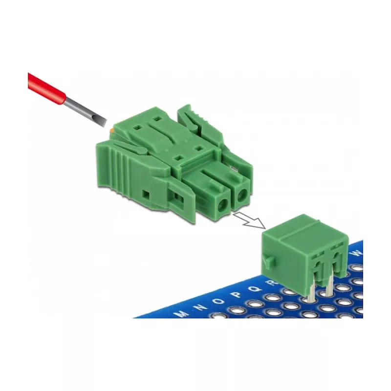 Delock gnybtų blokelių rinkinys PCB 2 kontaktų 3,81 mm žingsniu horizontalus 65952