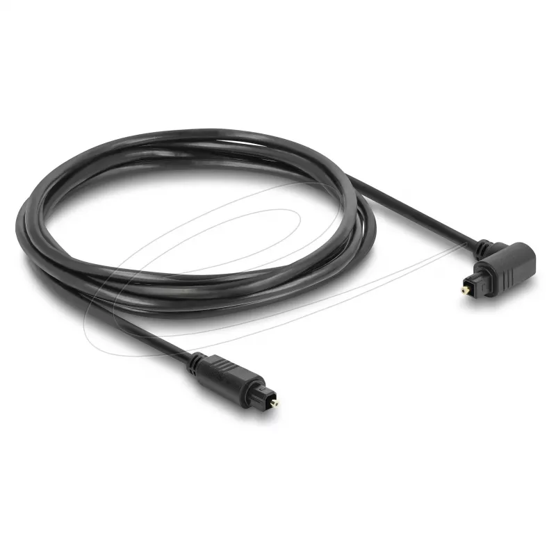 Delock TOSLINK skaitmeninio optinio garso kabelis, 90° kampu į tiesų, 1,5 m, 4 mm, juodas