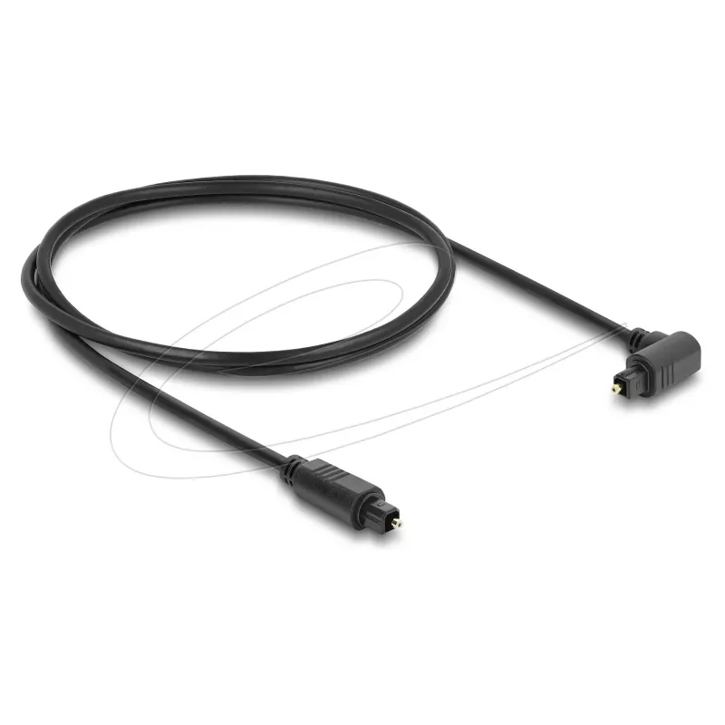 Delock TOSLINK optinis garso kabelis 1 m – 90° kampu lenktas į tiesų – 4 mm – juodas