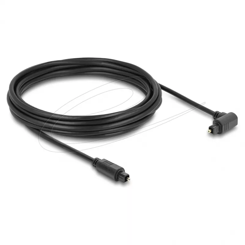 Delock TOSLINK optinis garso kabelis 5m, 90° kampu lenktas į tiesų, 4mm, juodas