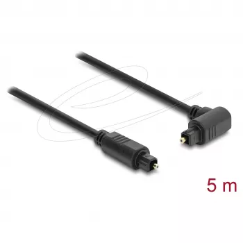Delock TOSLINK optinis garso kabelis 5m, 90° kampu lenktas į tiesų, 4mm, juodas