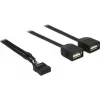 Delock USB 2.0 pinų antgalio į 2 x Type-A lizdų adapterio kabelis 40 cm 83823
