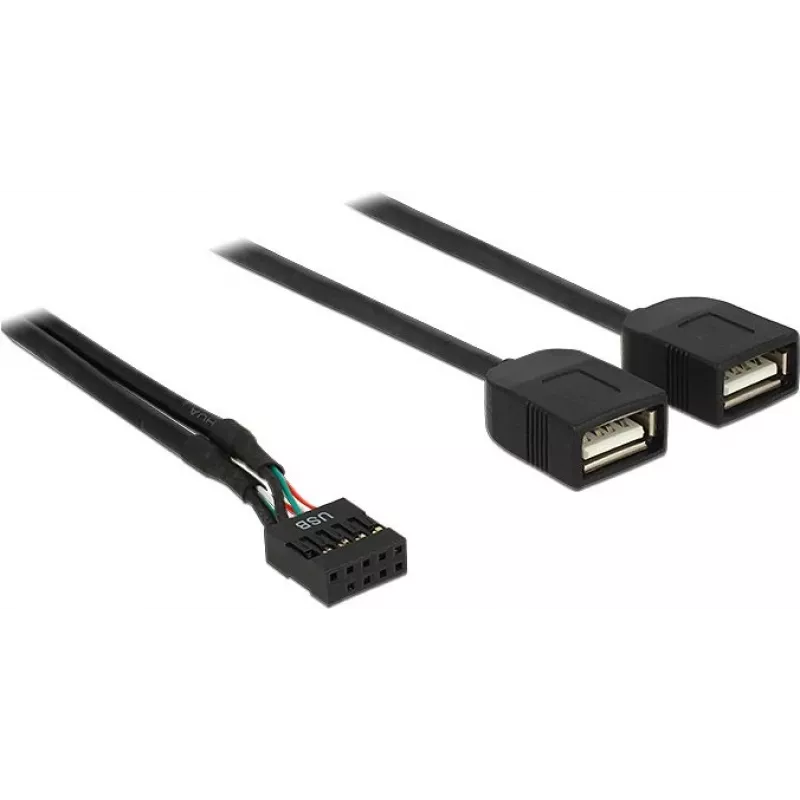 Delock USB 2.0 pinų antgalio į 2 x Type-A lizdų adapterio kabelis 40 cm 83823