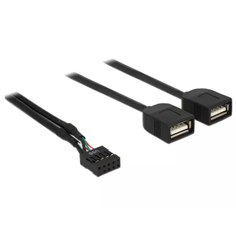 Delock USB 2.0 pinų antgalio į 2 x Type-A lizdų adapterio kabelis 40 cm 83823