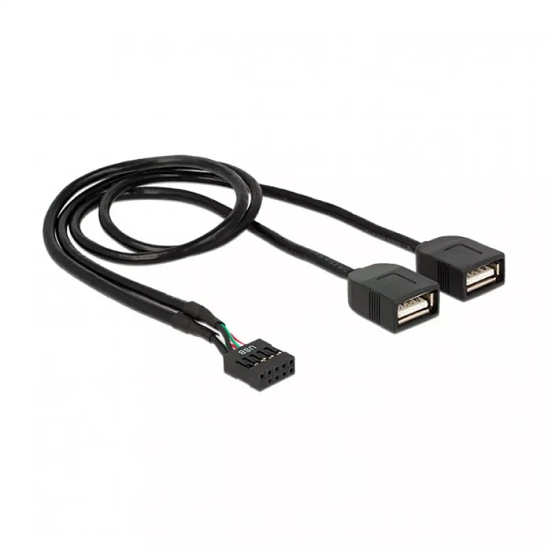 Delock USB 2.0 pinų antgalio į 2 x Type-A lizdų adapterio kabelis 40 cm 83823