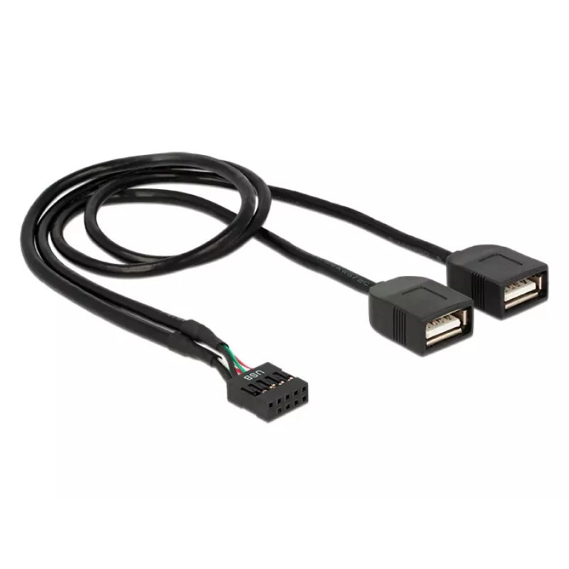 Delock USB 2.0 pinų antgalio į 2 x Type-A lizdų adapterio kabelis 40 cm 83823