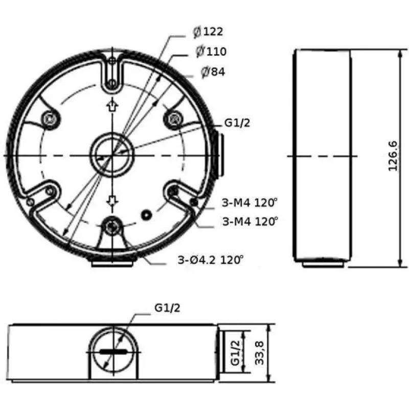 DELTA STG-PFA137 juodas stulpo laikiklis Dahua kupolinėms kameroms (80–150 mm stulpams, aliuminis)