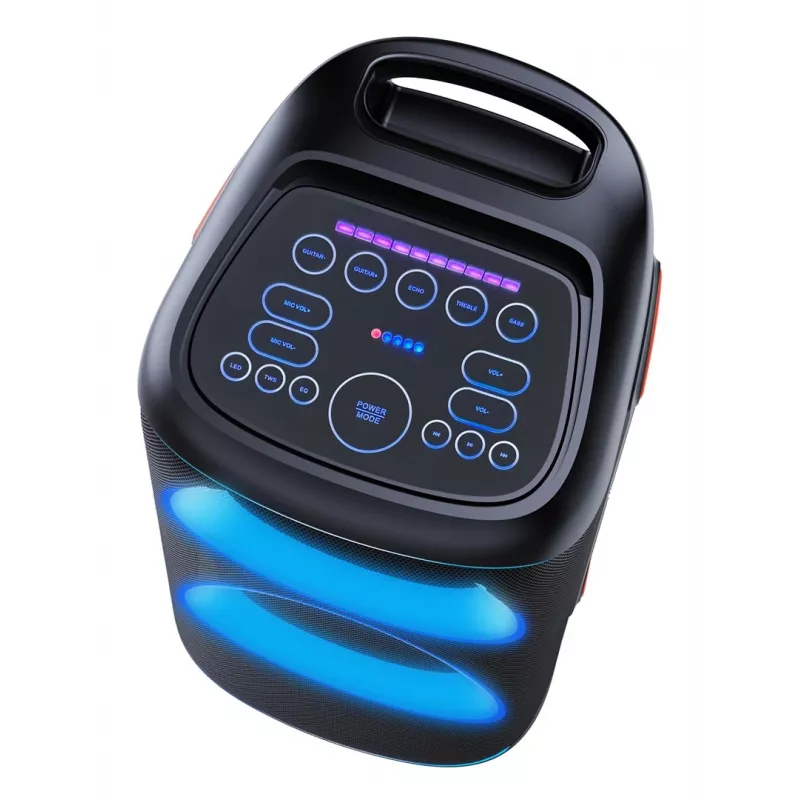 Denver BPS-470 Bluetooth Party Speaker su Karaoke, 2000W PMPO, 20W RMS, LED šviesos, FM radijas, TWS, Mikrofonas įtrauktas, Juoda