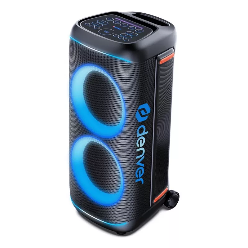 Denver BPS-470 Bluetooth Party Speaker su Karaoke, 2000W PMPO, 20W RMS, LED šviesos, FM radijas, TWS, Mikrofonas įtrauktas, Juoda