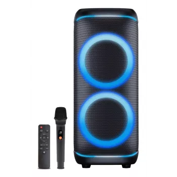 Denver BPS-470 Bluetooth Party Speaker su Karaoke, 2000W PMPO, 20W RMS, LED šviesos, FM radijas, TWS, Mikrofonas įtrauktas, Juoda