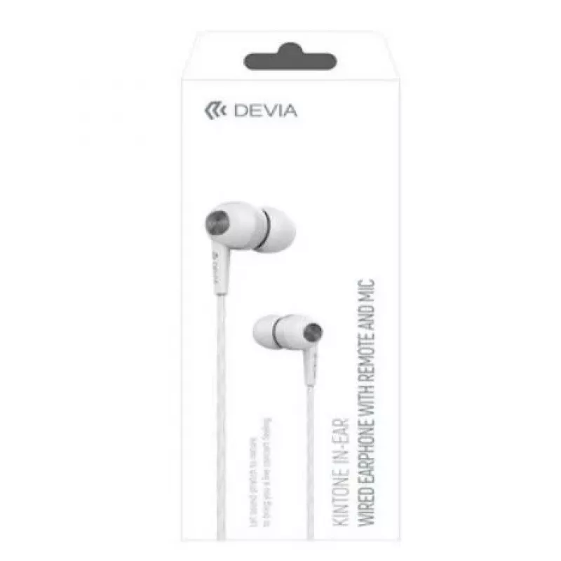 Devia Kintone Wired Earphones su 3,5mm lizdu, Balti