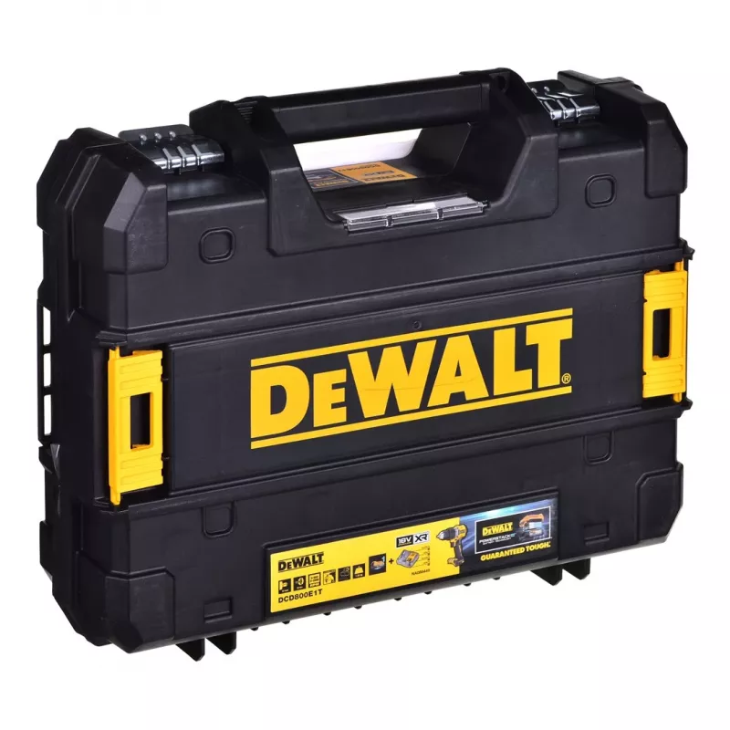 DEWALT 18V POWERSTACK Brushless Combi Drill DCD800E1T 90Nm gręžtuvas-suktuvas su 1x1.7Ah akumuliatoriumi ir TSTAK dėžute