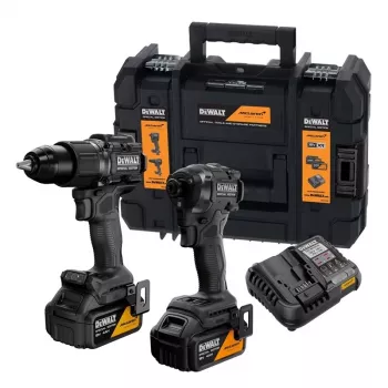 DEWALT DCK2222MM2T-QW 18V XR Brushless Twin Pack gręžtuvas-suktuvas ir smūginis suktuvas su 2x4.0Ah baterijomis, įkrovikliu ir TSTAK II dėžute