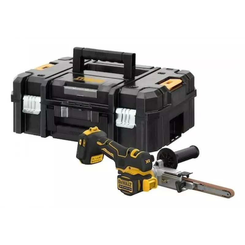 DEWALT DCM200NT-XJ 18V XR beltinis šlifuoklis, 75x457 mm, bešepetėlis variklis, kintamas greitis, juoda/geltona