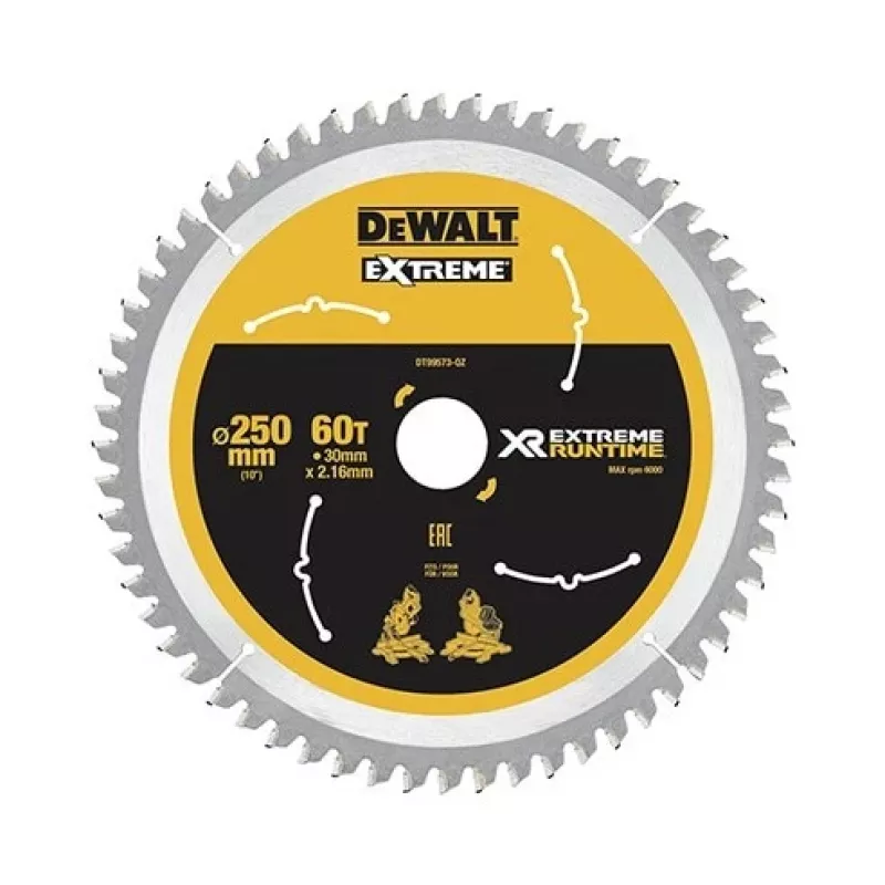 DEWALT DT99573 Diskinis pjūklo diskas 250 mm 60 dantys TCT Smulkus pjovimas medienai, fanerai, MDF, medžio drožlių plokštėms