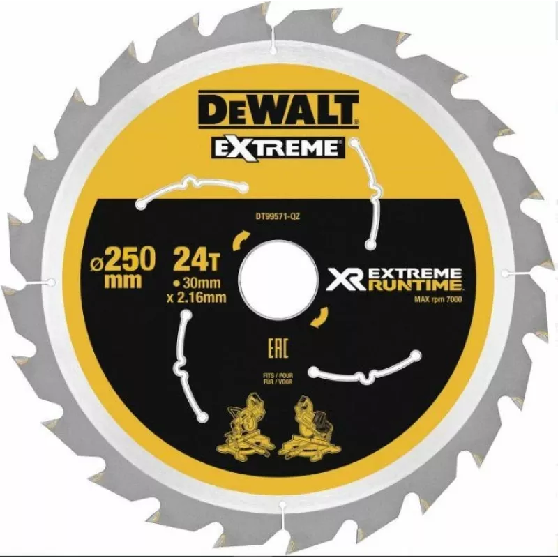 DEWALT DT99573 Diskinis pjūklo diskas 250 mm 60 dantys TCT Smulkus pjovimas medienai, fanerai, MDF, medžio drožlių plokštėms