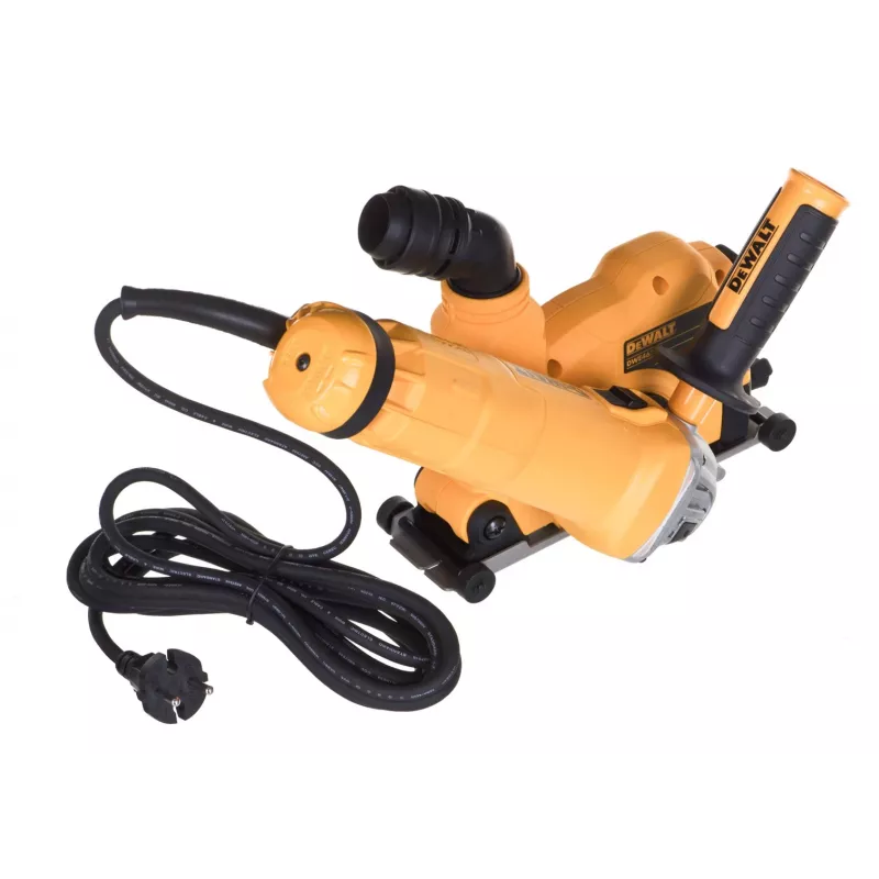 DEWALT DWE46107 125 mm kampinis šlifuoklis su dulkių gaubtu 1400 W