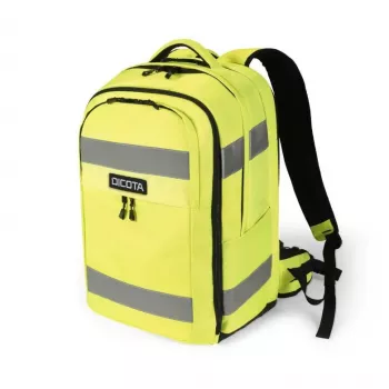 DICOTA Kuprinė HI-VIS 32-38 litrų, juoda su neon geltonais akcentais, iš perdirbto PET, atspari vandeniui, 15,6 inch nešiojamojo kompiuterio skyrius
