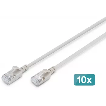 DIGITUS CAT 6A F-FTP plonas pataisos kabelis, 1,5 m, pilkas, 10 vnt. pakuotėje, LSZH, 10 Gbps, PoE++