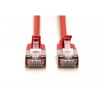DIGITUS CAT 6A F/FTP plonas pataisos kabelis, 1m, raudonas, 10 vnt. pakuotėje, LSZH, 10Gbps, 500MHz, RJ45, varis, be užkabų