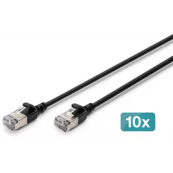 DIGITUS CAT 6A F-FTP Slim Patch Cable, 2 m, juoda, 10 vnt. pakuotė