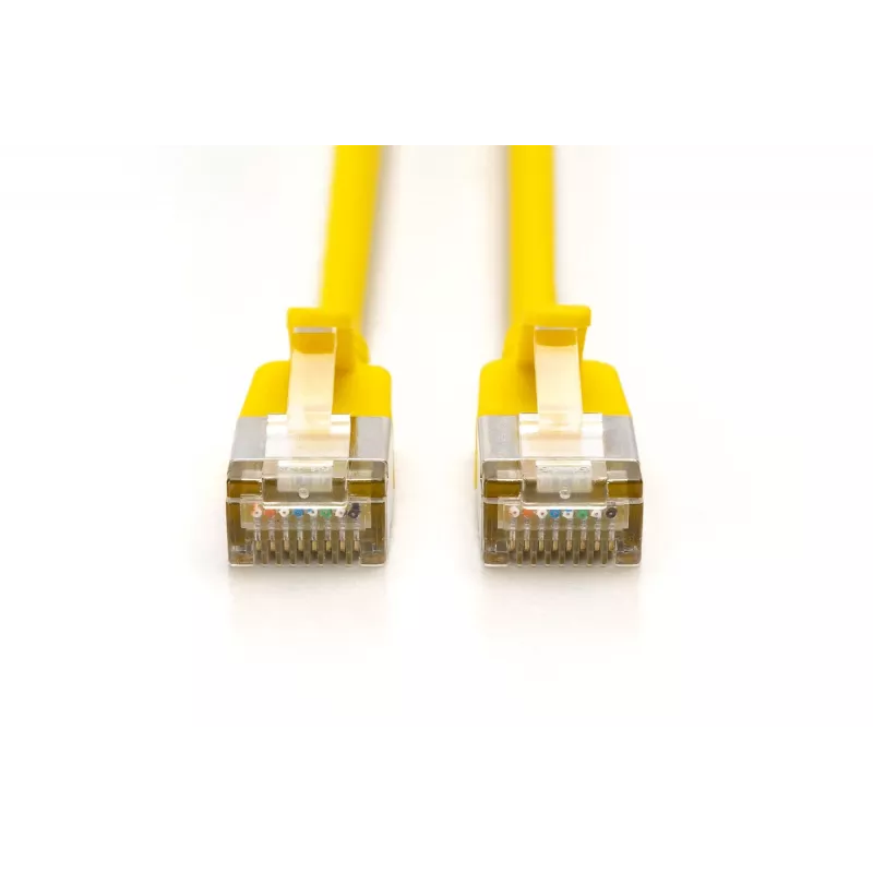 DIGITUS CAT 6A F/FTP plonas pataisos kabelis, 2 m, geltonas, 10 vnt. pakuotė, LSZH, 10 Gbps, PoE++