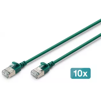 DIGITUS CAT 6A F-FTP Plonas Pataisos kabelis, 3 m, Žalias, 10-Pack, LSZH, 10GBase-T