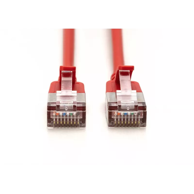 DIGITUS CAT 6A F-FTP Slim Patch Laidas, 3 m, Raudonas, 10 vnt. pakuotė, LSZH, 10 Gbps, 500 MHz