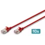 DIGITUS CAT 6A F-FTP Slim Patch Laidas, 3 m, Raudonas, 10 vnt. pakuotė, LSZH, 10 Gbps, 500 MHz