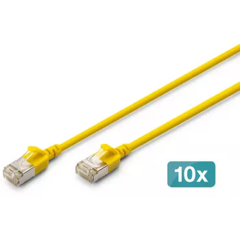 DIGITUS CAT 6A F-FTP Slim Patch Cable, 3 m, Yellow, 10-Pack, LSZH, 10G Ethernet, RJ45