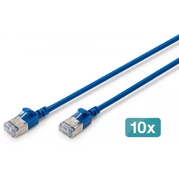 DIGITUS CAT 6A F/FTP Plonas Pataisos kabelis, 5 m, Mėlynas, 10-Pack, 10 Gbps, LSZH, Auksuoti RJ45