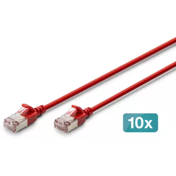 DIGITUS CAT 6A F-FTP plonas pataisos kabelis, 5 m, raudonas, 10 vnt. pakuotė