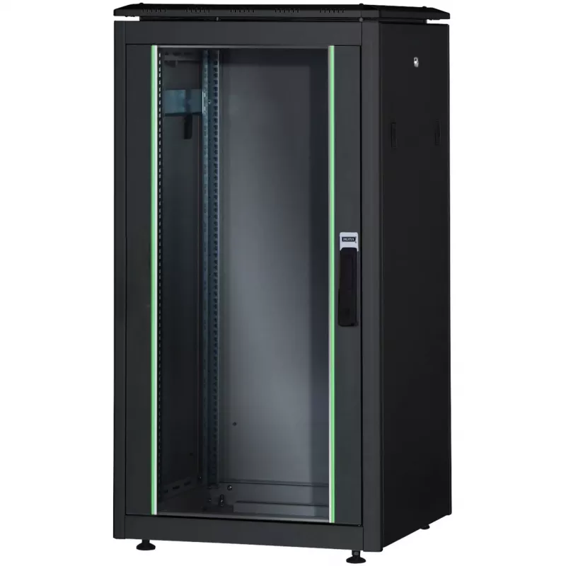 DIGITUS Unique 26U tinklo spinta 1342x600x1000mm juoda (laisvai pastatoma, stiklo durys)