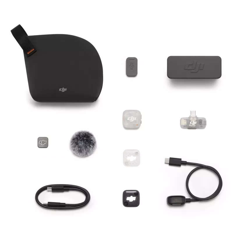 DJI Mic Mini 2S belaidė mikrofonų sistema (1 siųstuvas + 1 mobilus imtuvas + įkrovimo dėklas)