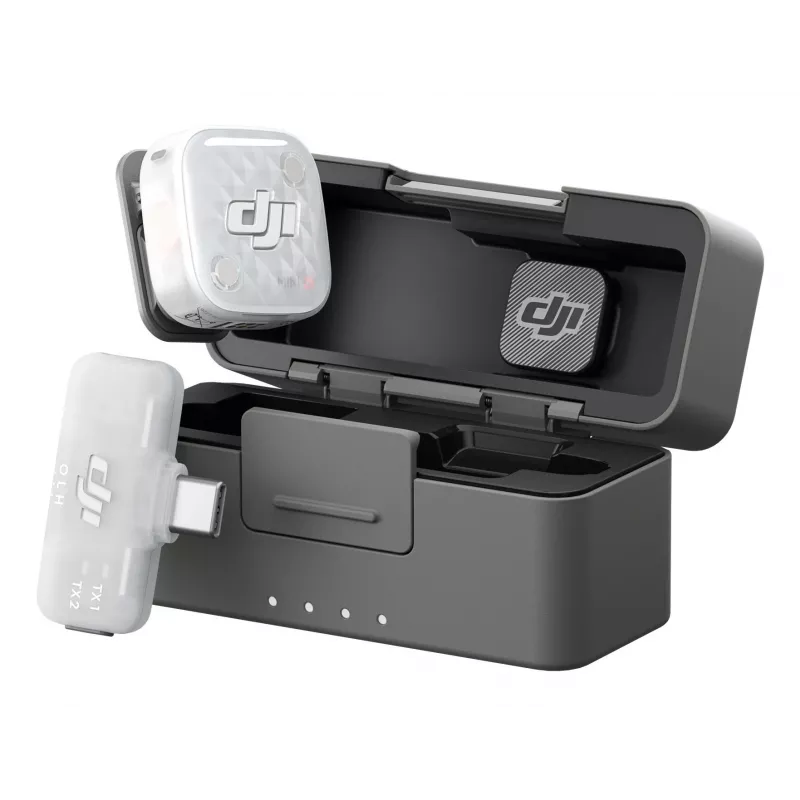 DJI Mic Mini 2S belaidė mikrofonų sistema (1 siųstuvas + 1 mobilus imtuvas + įkrovimo dėklas)