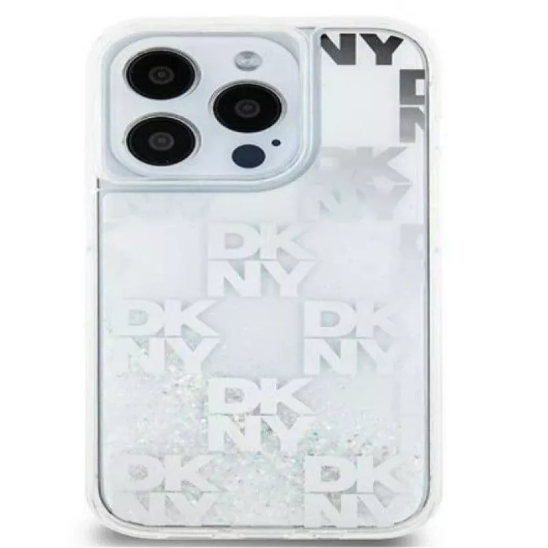 DKNY Apple iPhone 15 Pro Max 6,7 colio kietas dėklas Liquid Glitter Multilogo baltas