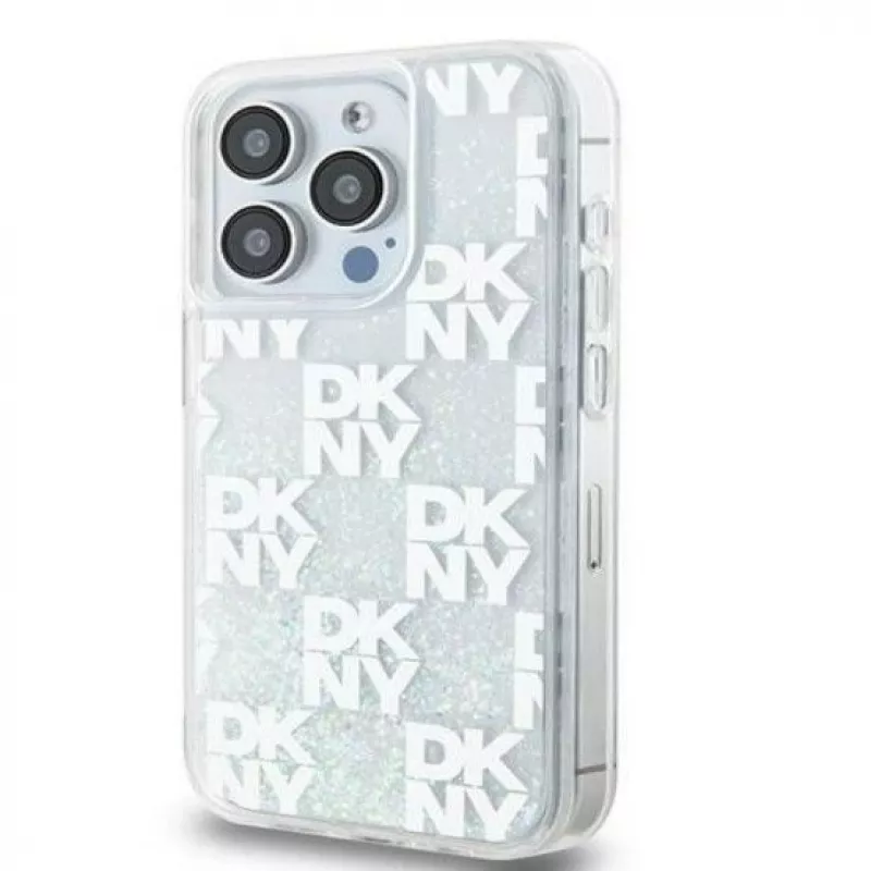 DKNY Apple iPhone 15 Pro Max 6,7 colio kietas dėklas Liquid Glitter Multilogo baltas