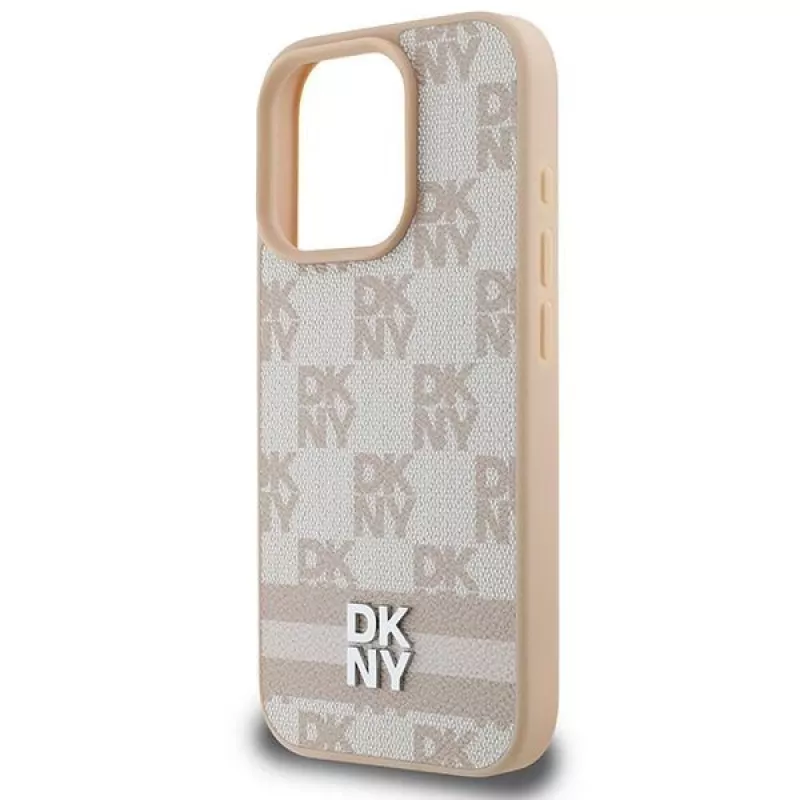 DKNY Checkered Pattern & Printed Stripes iPhone 16 Pro dėklas - rožinis