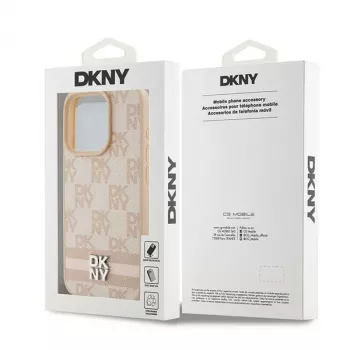 DKNY Leather Checkered Mono Pattern & Printed Stripes dėklas, skirtas iPhone 15 Pro Max - rožinis