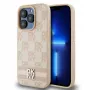 DKNY Leather Checkered Mono Pattern & Printed Stripes dėklas, skirtas iPhone 15 Pro - rožinis