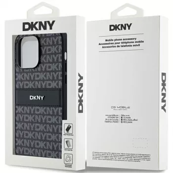 DKNY Leather Mono Stripe & Metal Logo dėklas, skirtas iPhone 14 Pro Max - juodas