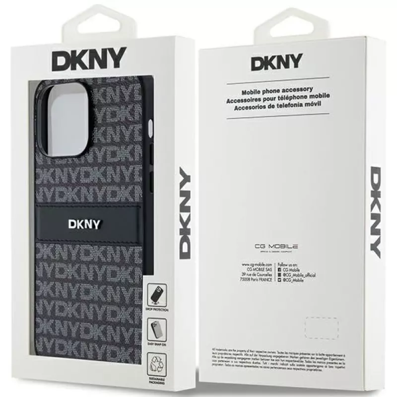 DKNY Leather Mono Stripe & Metal Logo dėklas, skirtas iPhone 14 Pro Max - juodas