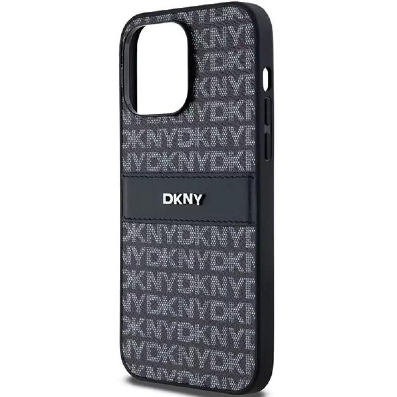 DKNY Leather Mono Stripe & Metal Logo dėklas, skirtas iPhone 14 Pro Max - juodas