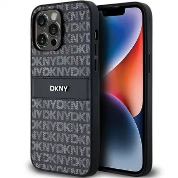 DKNY Leather Mono Stripe & Metal Logo dėklas, skirtas iPhone 14 Pro Max - juodas