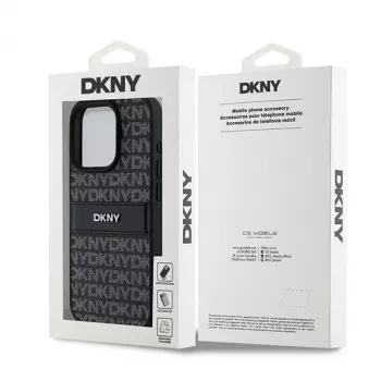 DKNY Leather Mono Stripe & Metal Logo dėklas, skirtas iPhone 15 Pro - juodas