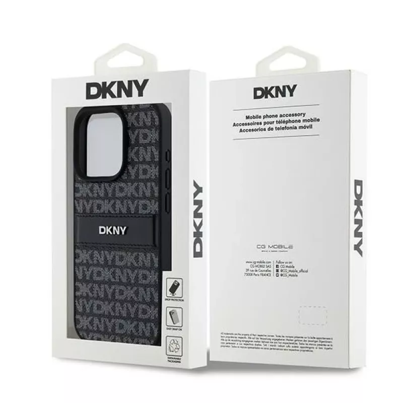 DKNY Leather Mono Stripe & Metal Logo dėklas, skirtas iPhone 15 Pro - juodas