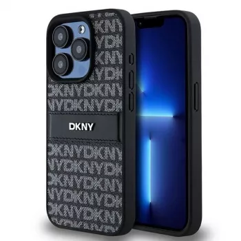 DKNY Leather Mono Stripe & Metal Logo dėklas, skirtas iPhone 15 Pro - juodas